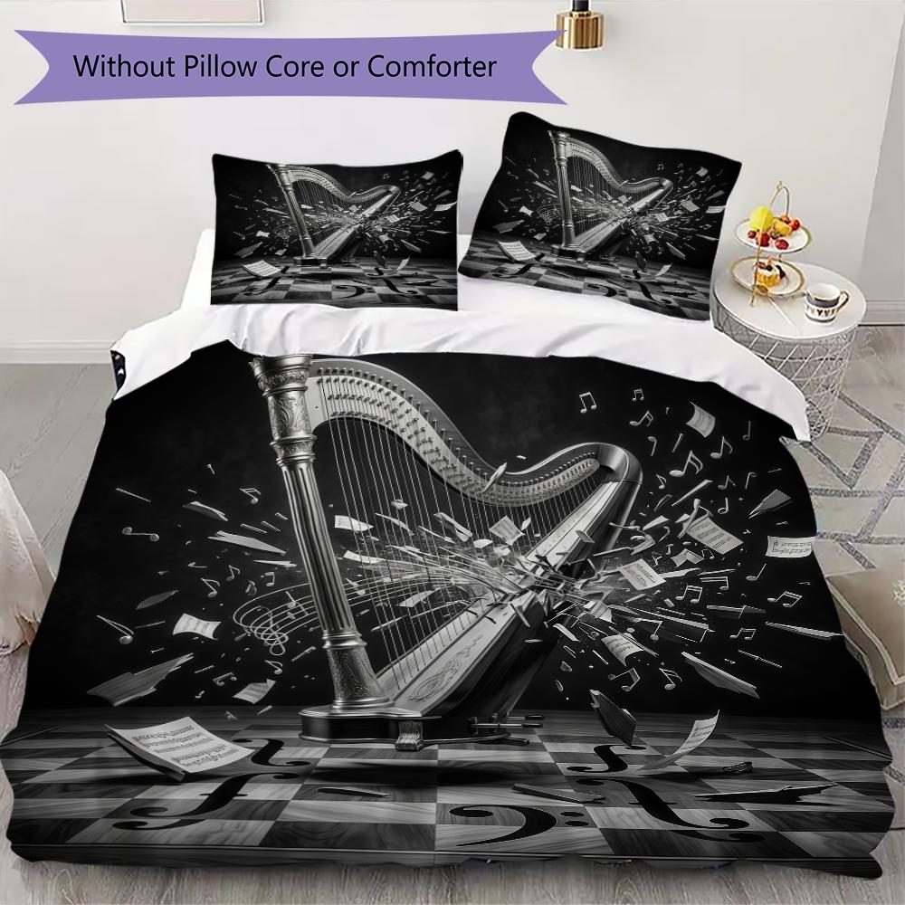 Treble clef Pattern Bedding uilt Set uilt Cover Pillowcase Home Decoration Birthday Gift (1 * duvet cover + 2 * pillowcase  without core)