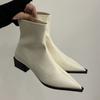 Новые женские ботильоны с острым носком, модные, на толстом каблуке, облегающие, короткие ботильоны, осенне-зимние, из мягкой кожи, женская обувь