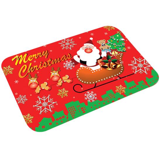 Floor Mat Christmas Theme Pattern Non Slip Flannel Front Door Entrance Mat Home