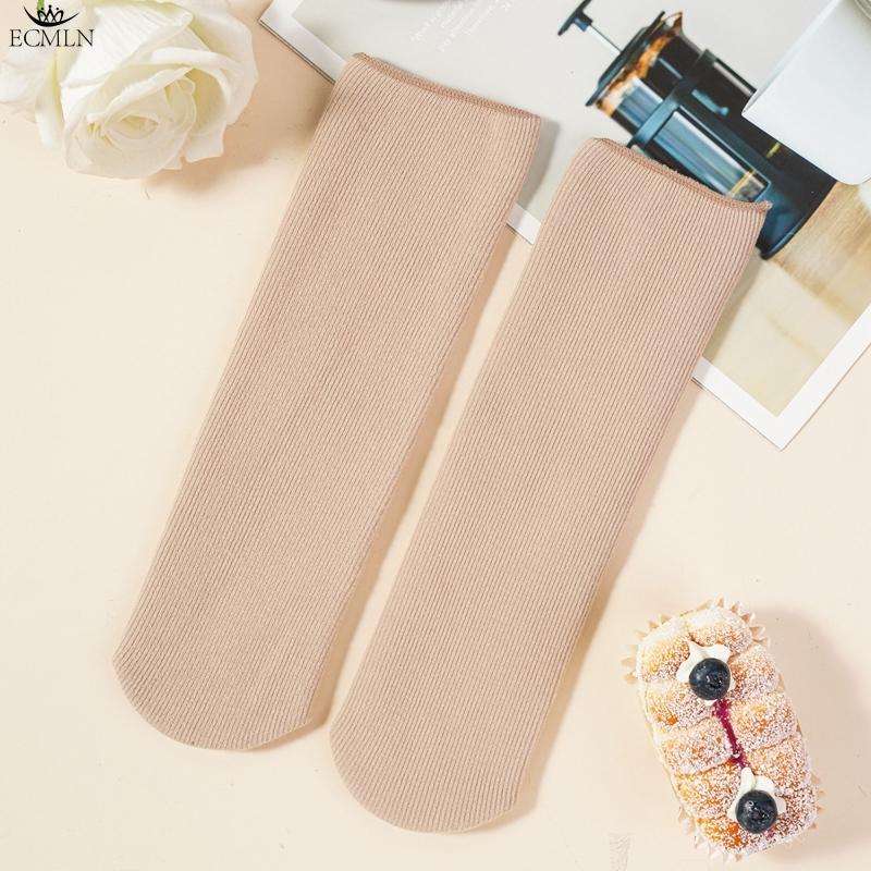 Зимние Утепленные Плюшевые Теплые Носки Женские Однотонные Хлопковые Носки Землистые Тона Простые Носки Средней Длины