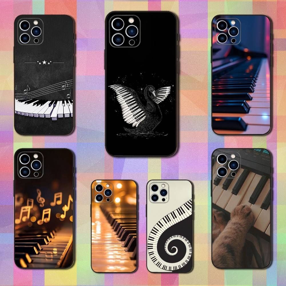 Чехол для телефона с рисунком клавиатуры и пианино для iPhone 16, 15, 14, 17, 13, 12, 11 Plus, Pro Max, XS, X, XR, SE, Mini, 8, 7, Мягкий силиконовый черный чехол