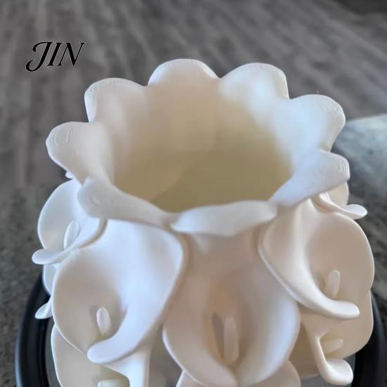 Preserved Flower Container 3D Printed Calla Lily Relief Vase, Mini Decorative Vase for Dried Flowers, Minimalist Matte Soft Texture White Desk