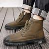 Men's Martin Boots Winter New Velvet High-top Leather Shoes Men's British Locomotive Black Medium-top Tooling Short Boots
