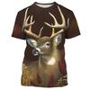 Deer 3D Printing T-shirt Funny Animal Hunting Graphic Short Sleeve Round Neck Tee Shirt Men's Outdoor Trend Personality Tees