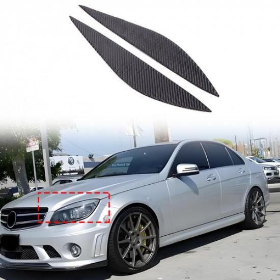 Soft Carbon Fiber Headlight Eyelids Eyebrows For Benz C Class W204 2007-2013