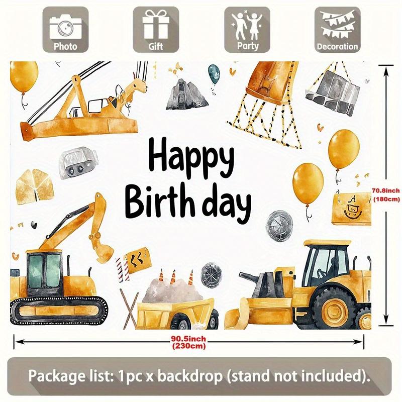 Construction Themed Birthday Party Banner, Multicolor Polyester Backdrop for Home Wall