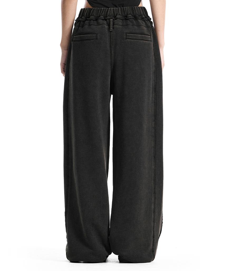 TREEMINGBIRD Lettering Raw-Cut Set-Up Sweat Pants [ Black ]