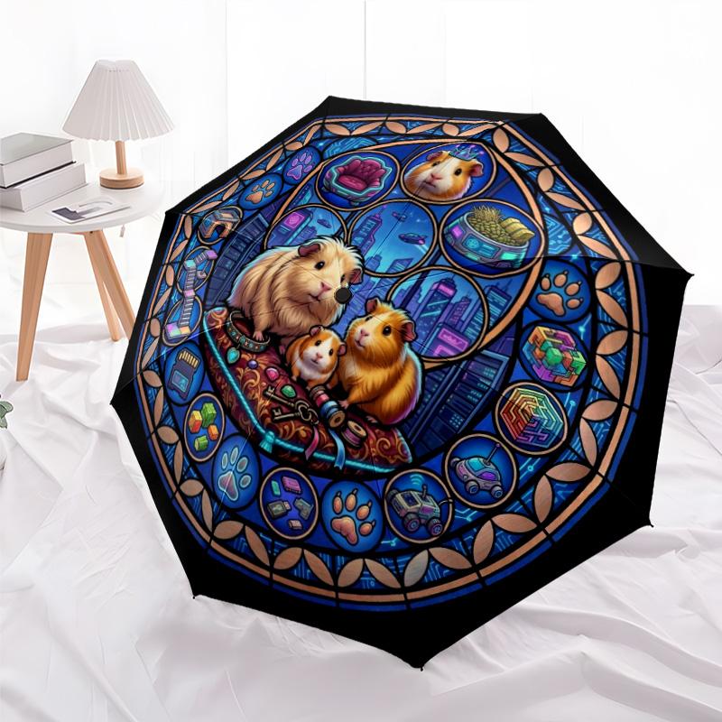 Guinea Pig Kingdom pattern umbrella, portable and foldable design, 8 ribs, a casual accessory for Halloween, Christmas, and birthday gifts.