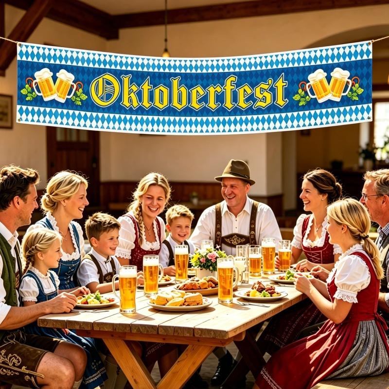 Munich Oktoberfest Banner Flags Blue White Theme Party Hanging Decorations German Beer Festival Customized Bunting