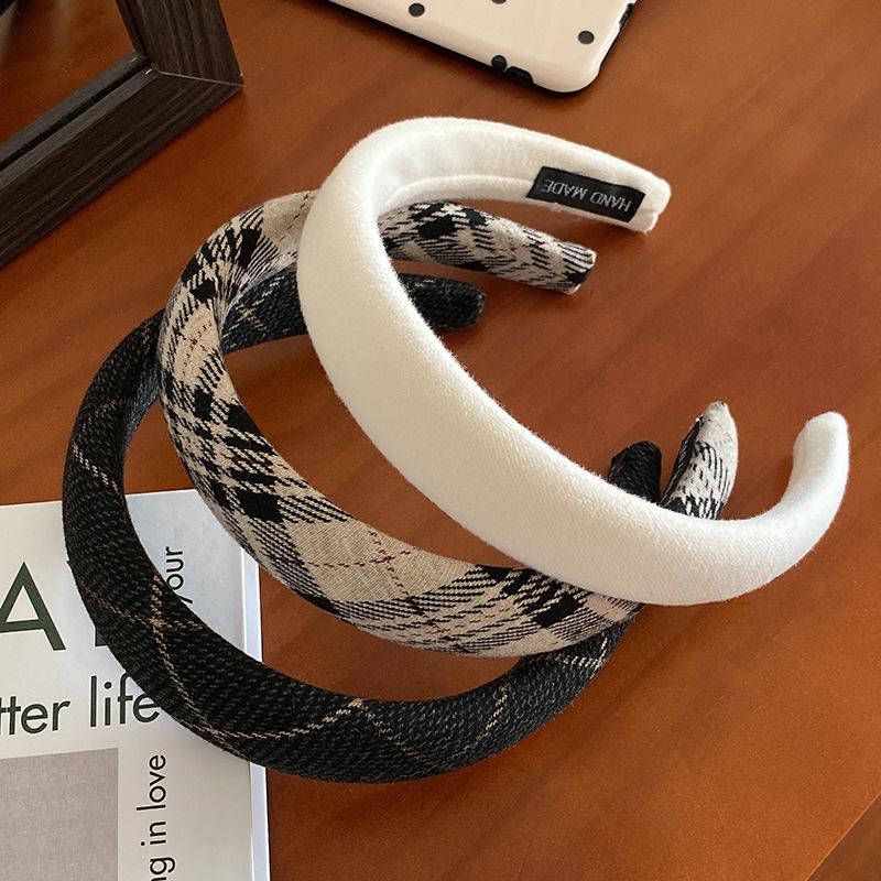Винтажная клетчатая повязка для волос, элегантная губчатая широкая резинка для волос, обруч для волос для женщин, аксессуары для волос, повязка на голову для мытья лица, головной убор для девочек