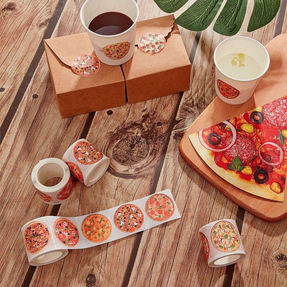500PCS Paper Pizza Stickers Roll Self Adhesive Decorative Labels Cute Pizza Stickers Party Favor