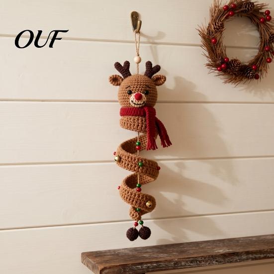 DIY Spiral Ornament Craft Christmas Crochet Kit, 3D Reindeer Hanging with Party Ornaments Yarn And Beads, Seasonal Handmade Decoration for Holiday