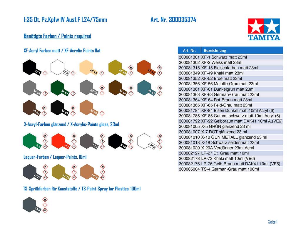 Tamiya Military Miniature Series German Panzer IV F Type Plastic Model Male 35374 1/35 No.374