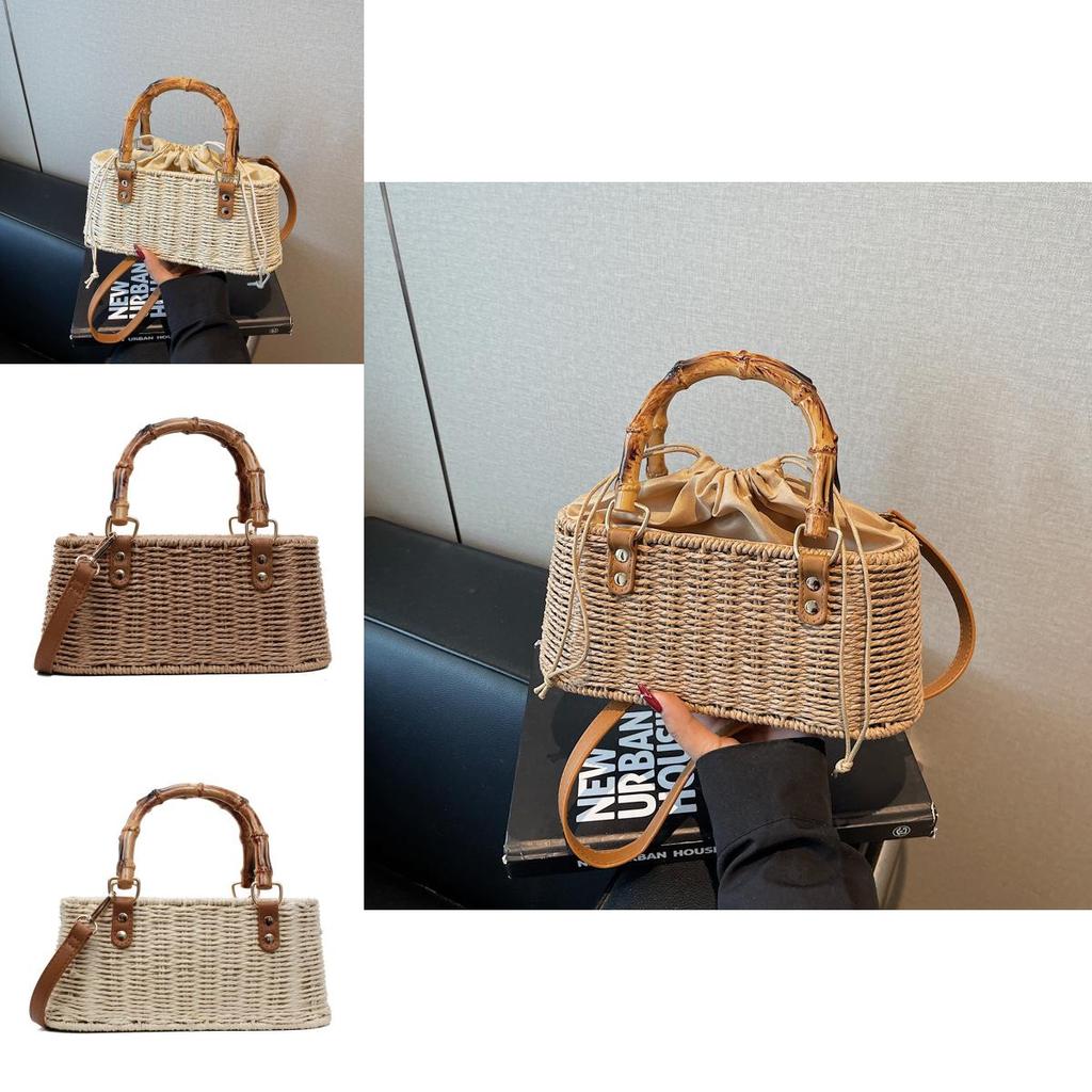 Vintage Grass Weave Shoulder Bag For Women With Polyester Lining For Daily Use