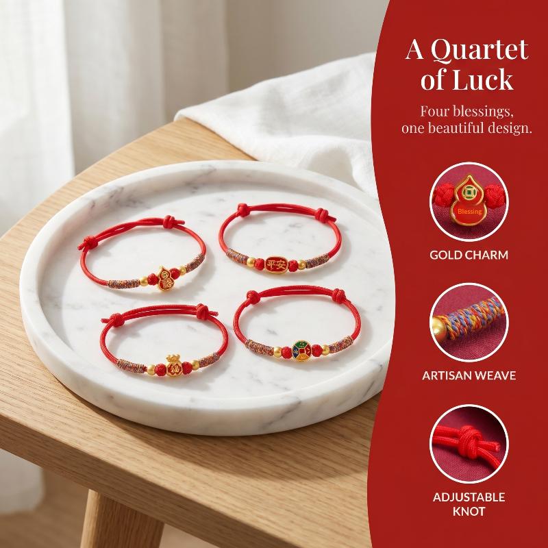 Chinese Blessing Red String Bracelet for Prosperity and Happiness Handmade Jewelry