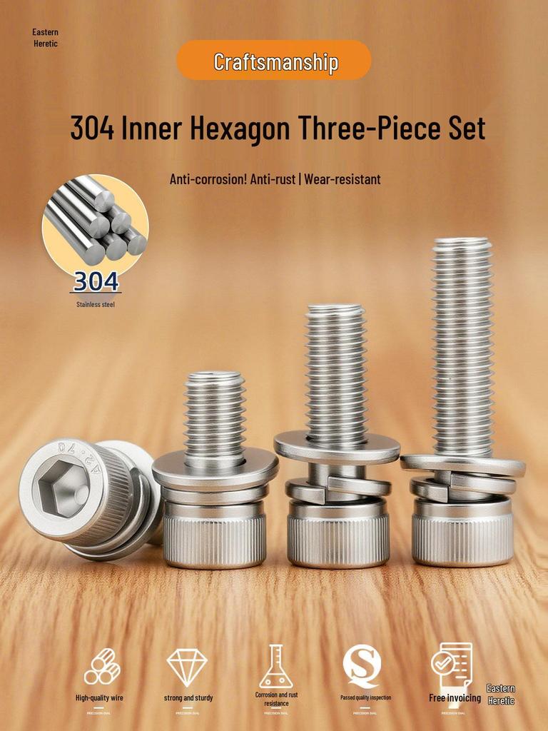 304 Stainless Steel Hex Socket Cup Head Screws (M2-M10)