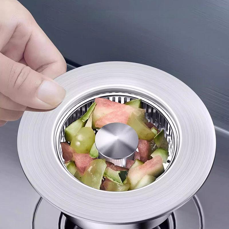 Фильтр для слива кухонной раковины, заглушка для раковины из нержавеющей стали 304, 3 в 1, предотвращение засоров и запахов