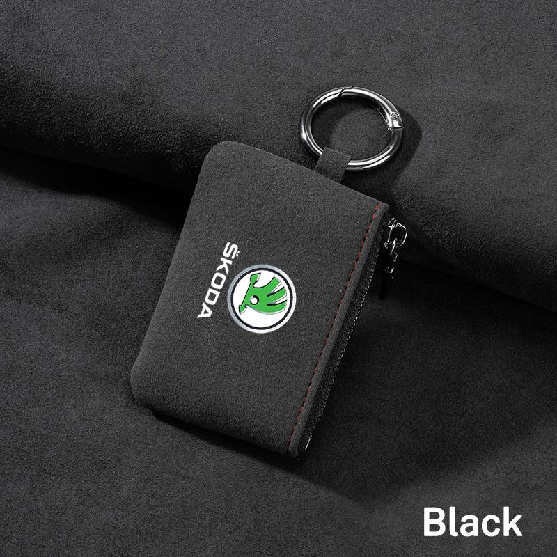 BAUF7 Universal Car Key Bag Cover Case Leather Key Wallet For Skoda Vrs Fabia Superb Yeti Octavia Rapid Kodiaq Kamiq Karoq Derivati
