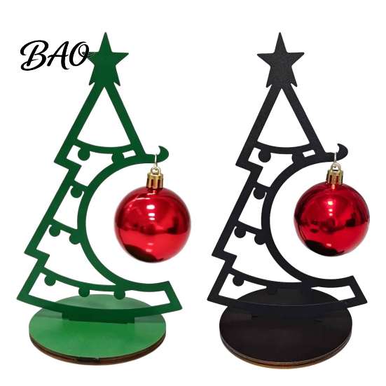 Desktop Decorations for Home Christmas Tree Table Decoration, Metal Line Art Holiday Sculpture with Modern Decor Red Ball Ornament Xmas Party