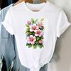 (Asian Size) Casual Tee Top Sweet Flower Cute 90s Short Sleeve T Shirt Fashion Women Clothing Printed O-neck Ladies Female Graphic T-shirts