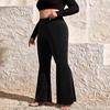 Women's Black High-waisted Long Pants Simplicity Fashion Loose Comfortable Straight-leg Pants Casual Plus Size Elastic Band Bell-bottoms