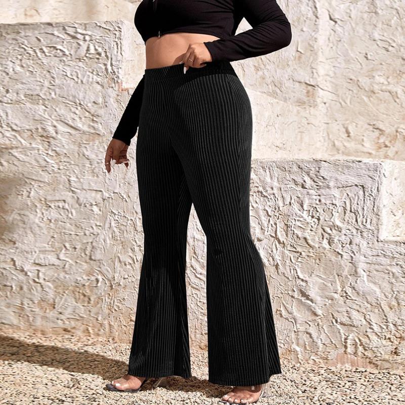 Women's Black High-waisted Long Pants Simplicity Fashion Loose Comfortable Straight-leg Pants Casual Plus Size Elastic Band Bell-bottoms