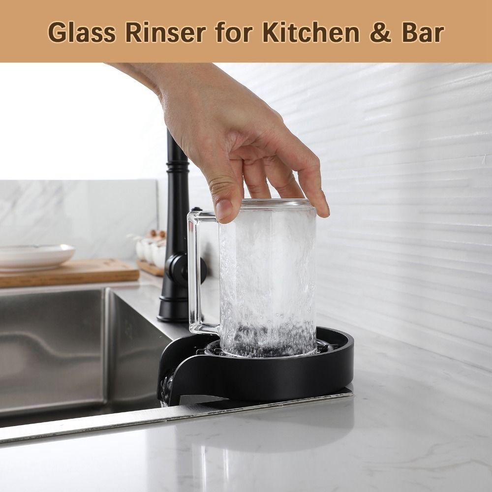 Automatic Cup Washer Black Silver Sink Water Bottle Washer Durable Cup Rinser  For Kitchen Sink