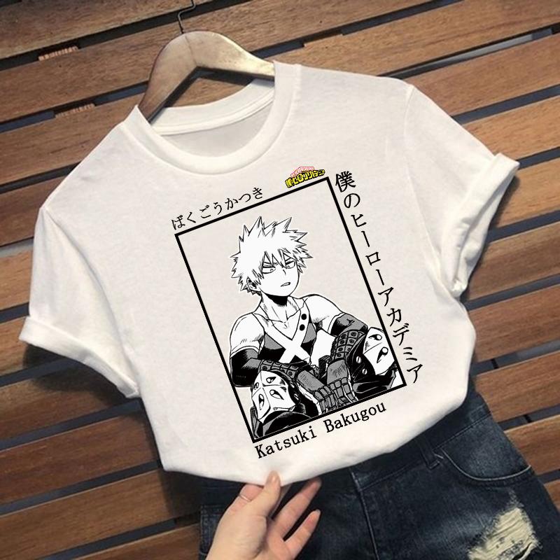 My Boku No Hero Academia Katsuki Bakugou Топ с принтом Harajuku, женская футболка, повседневные женские базовые футболки с круглым вырезом и короткими рукавами