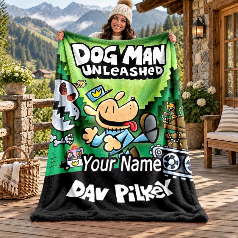 Dog Man Custom Name Flannel Blanket Personalized Soft Warm Plush Throw Blanket Customized Gift for Family Friends