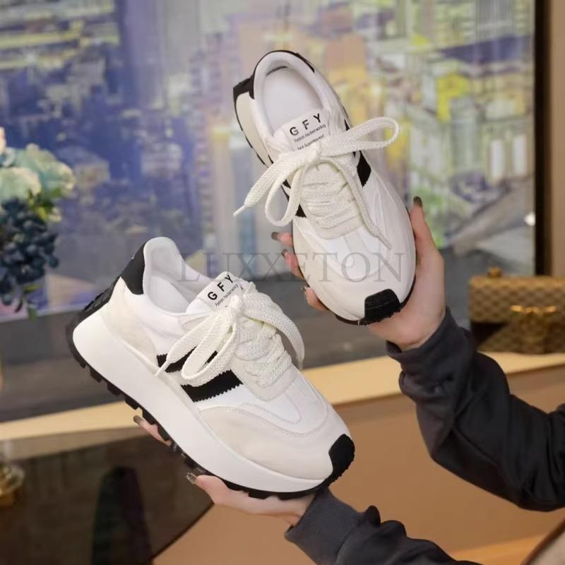 Женская вулканизированная обувь, весенняя новая мода, на толстой подошве, на шнуровке, удобная, нескользящая, износостойкая, повседневная спортивная обувь