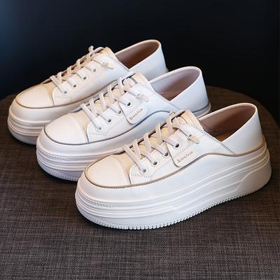 Женские кроссовки из натуральной кожи, модные, брендовые, белые, на мягкой удобной толстой подошве 3 см