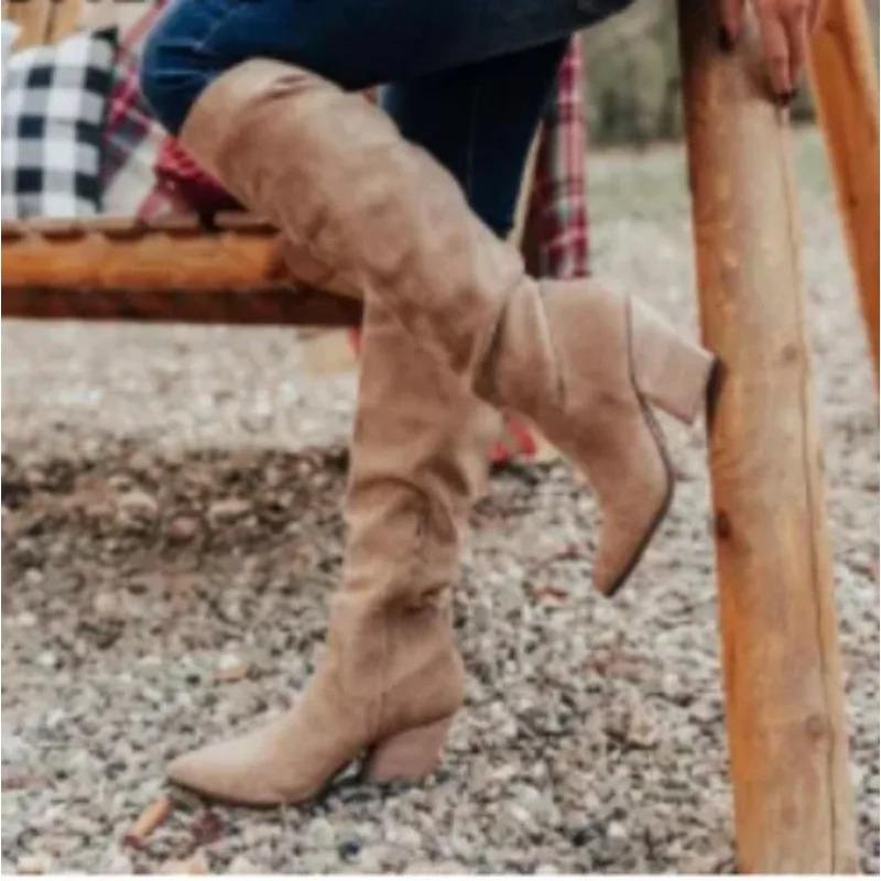 Зимняя женская обувь, сексуальные высокие заостренные носки, однотонные, без застежек, теплые, выше колена, сапоги, элегантные сапоги для вечеринок для женщин и взрослых