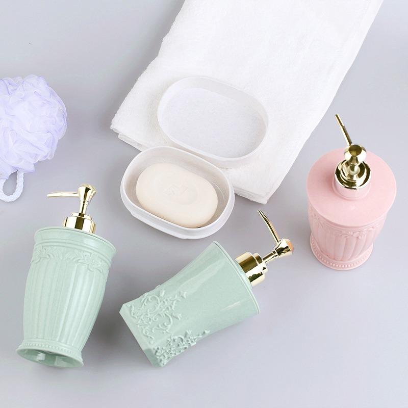 Stained Carved Empty Pump Refillable Bathroom Gel Bottles Shampoo Shower Dispenser Liquid Soap Dispenser Bath Gel Press Refills