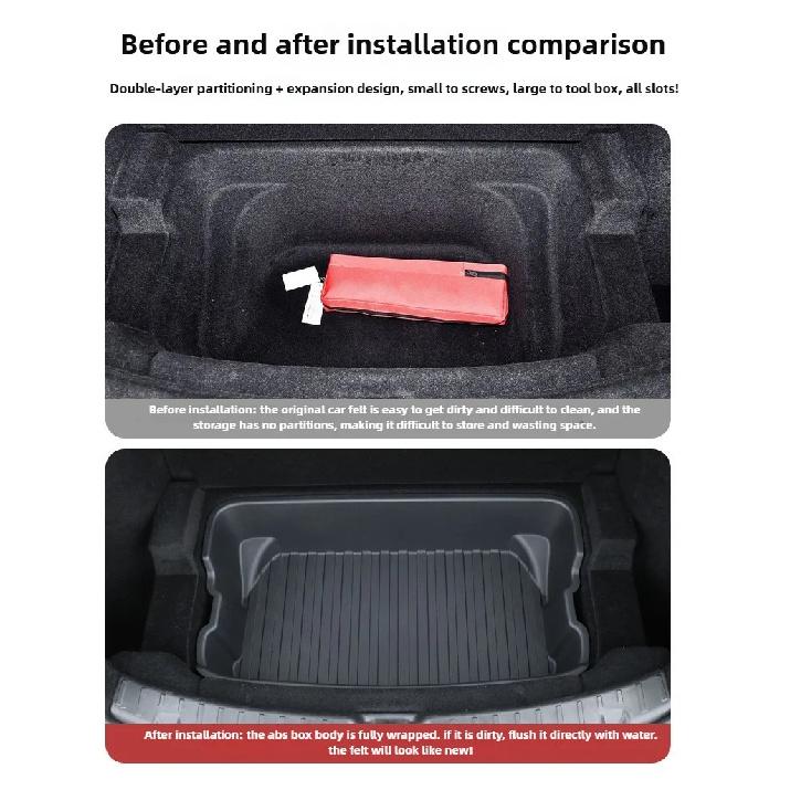 For Tesla Model Y Juniper 2025 Frunk Organizer Box Rear Trunk Double-deck Storage Box Front Cargo Dustproof Luggage Storage Tray