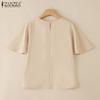 ZANZEA Women Summer Round Neck Solid Color Loose Half Sleeve Blouse