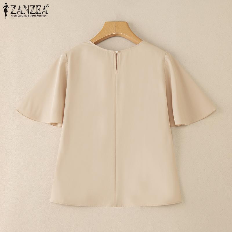 ZANZEA Women Summer Round Neck Solid Color Loose Half Sleeve Blouse