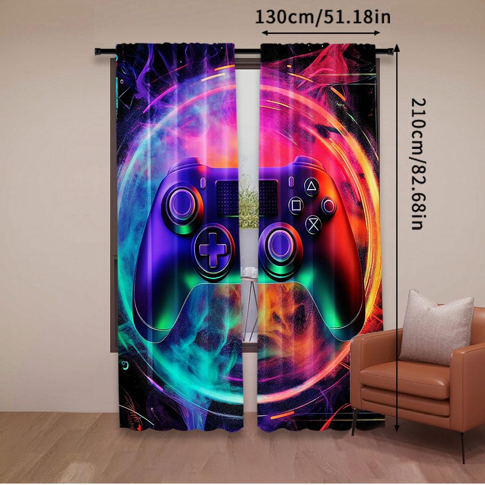 2Pcs Gamer Curtain For Teen Decor Games Gamepad Curtains Gaming Theme Curtains Suitable For Living Room Bedroom Kitchen And