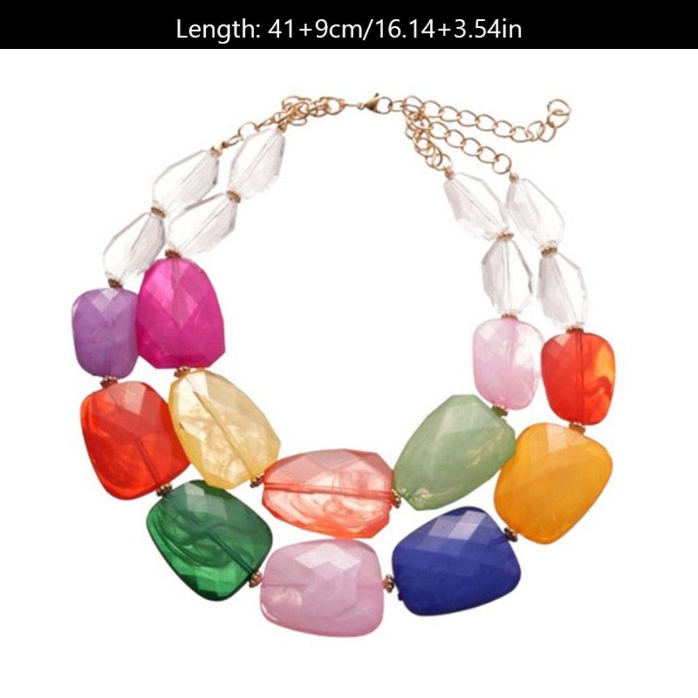 Irregular Acrylic Beaded Double-layer Necklace Exaggerated Fashion Jewelry Beaded Necklace Dopamine Color Clavicle Chain Gift