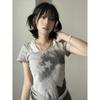 Grunge Y2k Aesthetic T Shirts Women American Retro Harajuku Streetwear Fake Two Pieces Print Tees Tops Summer 2024 New