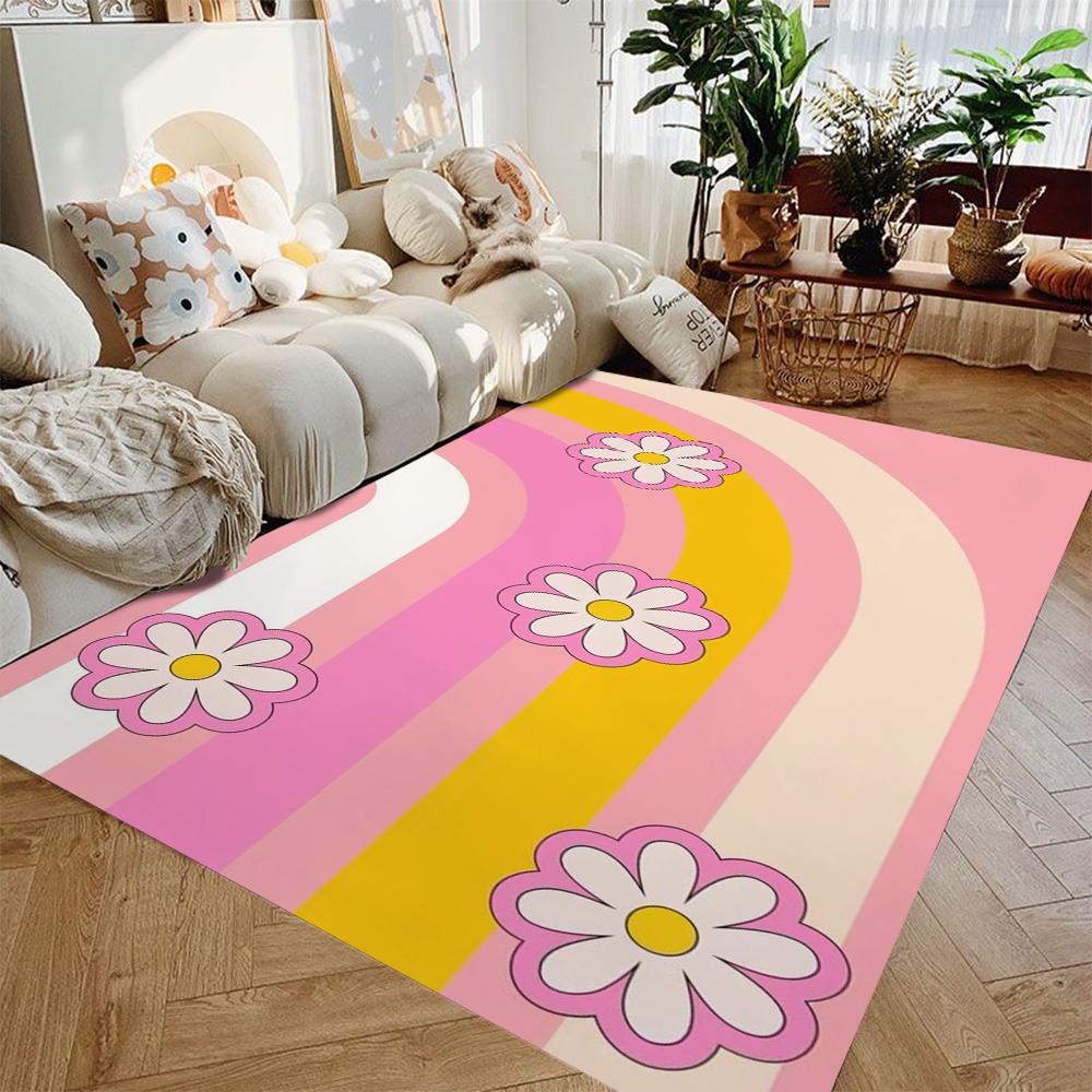 Kawaii Rainbow Pattern Carpet for Children's Room Cute Area Rug Home Decoration Non-slip Doormat Bedside Floor Washable Mat