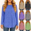Women's Fashionable Solid Color Round Neck Long Sleeved Loose Fitting Pullover T-shirt Top