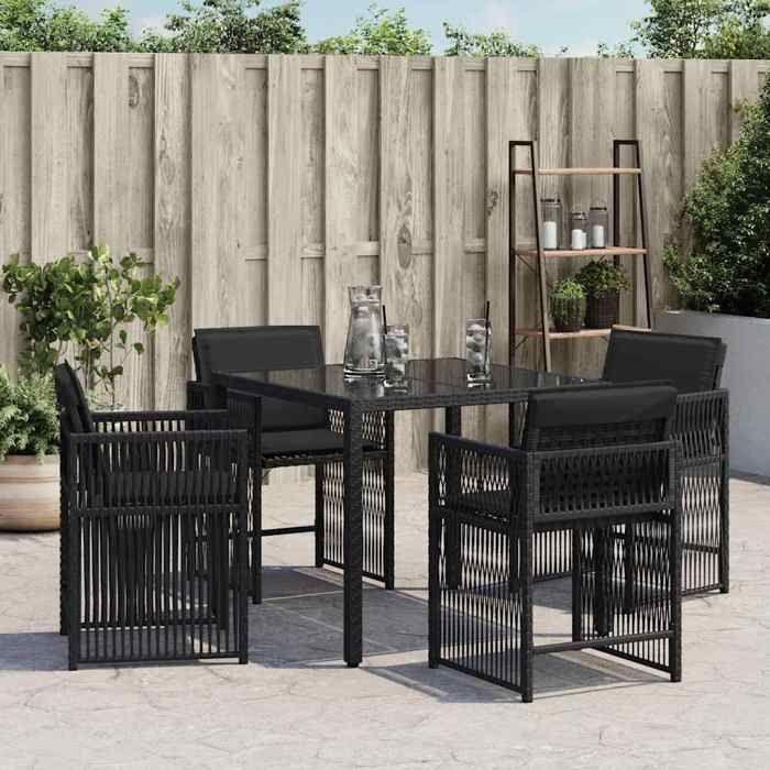 VidaXL Lot de 4 Chaises de Jardin avec Coussins, Sièges avec Dossier, Chaises à Manger, Meubles de Terrasse Patio, Noir 365035