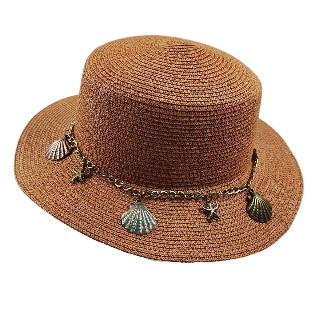 Flat Top Straw Hat Belt Accessories Leisure Summer Sunscreen Hat Women's Fashionable Beach Boater Hat Gifts 2023
