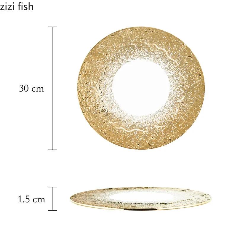 Плоская тарелка из керамики с узором из белого золота и камня Тарелка для стейка Десертная тарелка Суши Тарелки для приготовления пищи Креативная посуда для ресторана