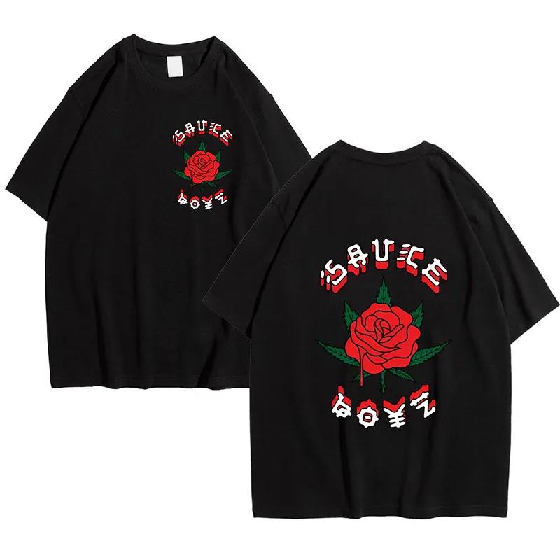 Men Cotton TShirts Rapper Eladio Carrion Print Women Rose Flower Graphics TShirts Sauce Boyz Music Album Unisex Hip Hop Top Tee