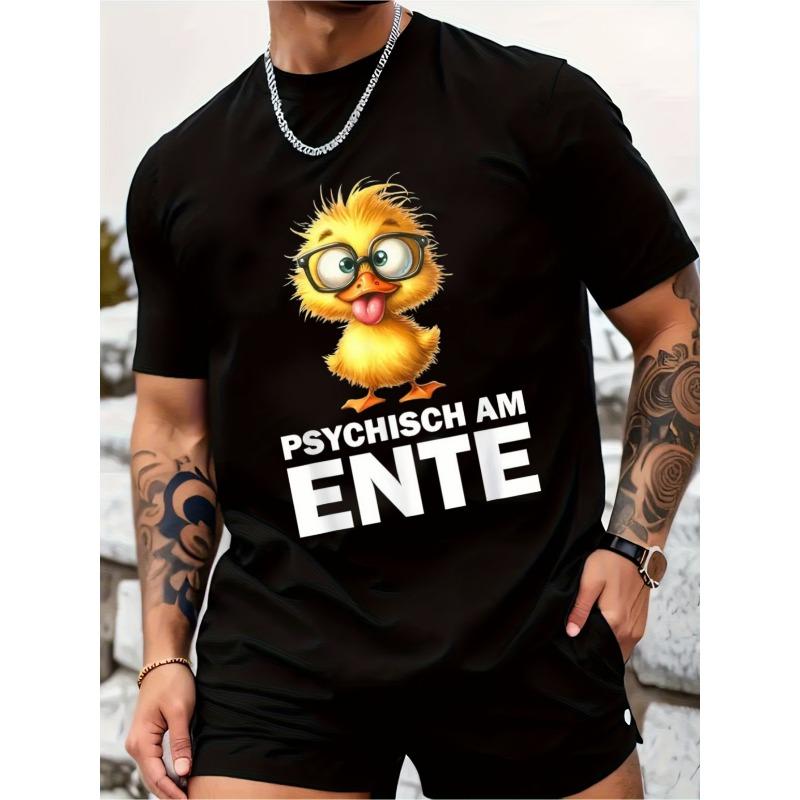 Смешная футболка с фразой "Psychisch Am Ente" (Психически на утке) - Черная футболка с коротким рукавом и круглым вырезом, подходит для взрослых, Немецкий текст и принт желтой утки