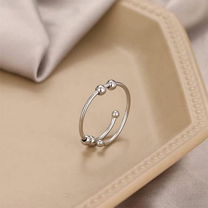 Anxiety Balls Beads Rings For Women Open Spinner Adjustable Finger Ring Stainless Steel Rotating Freely Anti Stress Jewelry Gift