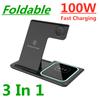 Подставка для быстрого беспроводного зарядного устройства 100 Вт для iPhone 14, 13, 12, 11, Apple Watch, складная зарядная станция 3 в 1 для Airpods Pro iWatch 8, 7