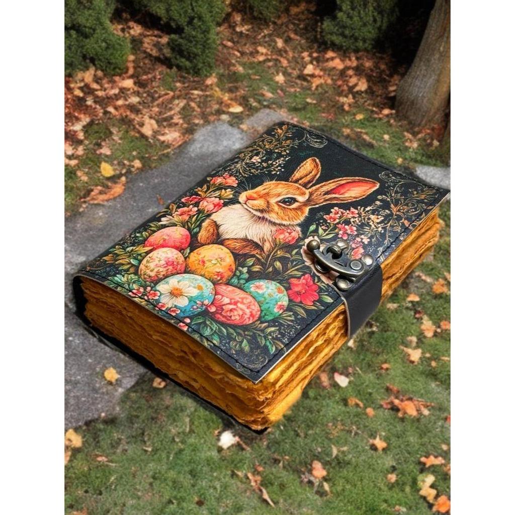 Кролик Банни Гримуар Кожаный Журнал Блокнот Журнал для женщин - Толстый журнал ручной работы Блокнот из бумаги ручной отливки Журнал для подарка