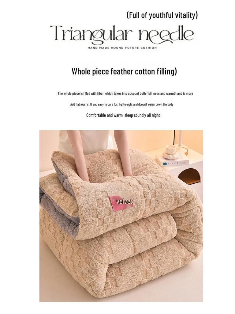 Утолщенное зимнее одеяло из овечьей шерсти и кораллового флиса – Теплое хлопковое постельное белье для односпальной кровати в общежитии